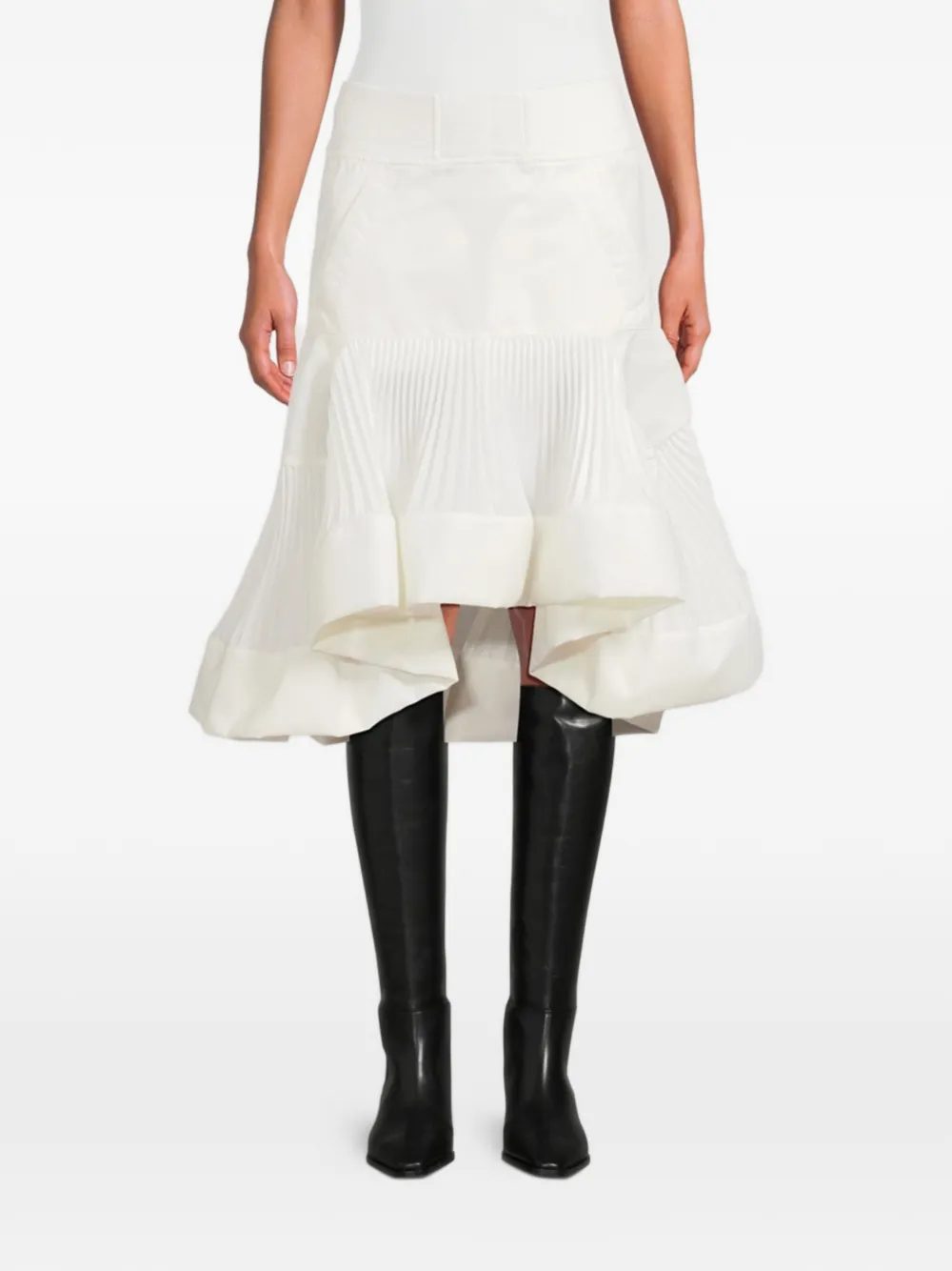  Sacai Ruffled Pleated A-line Skirt - White 