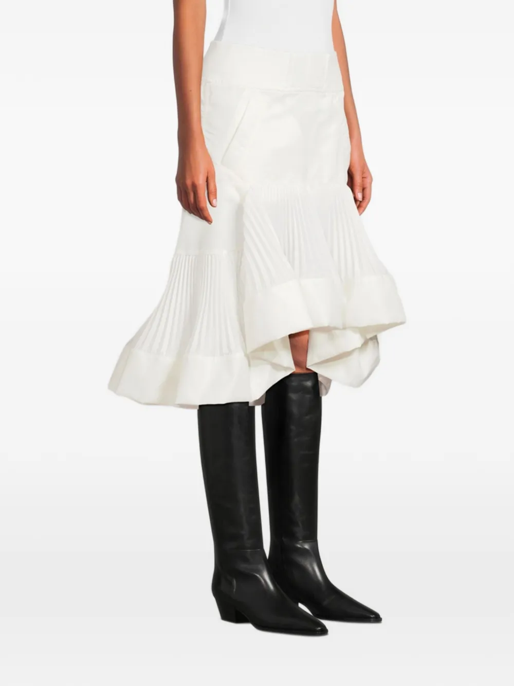  Sacai Ruffled Pleated A-line Skirt - White 