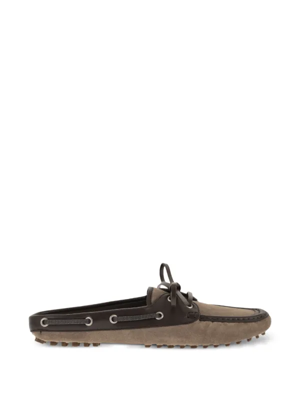 Brunello Cucinelli Suede Mules in Brown