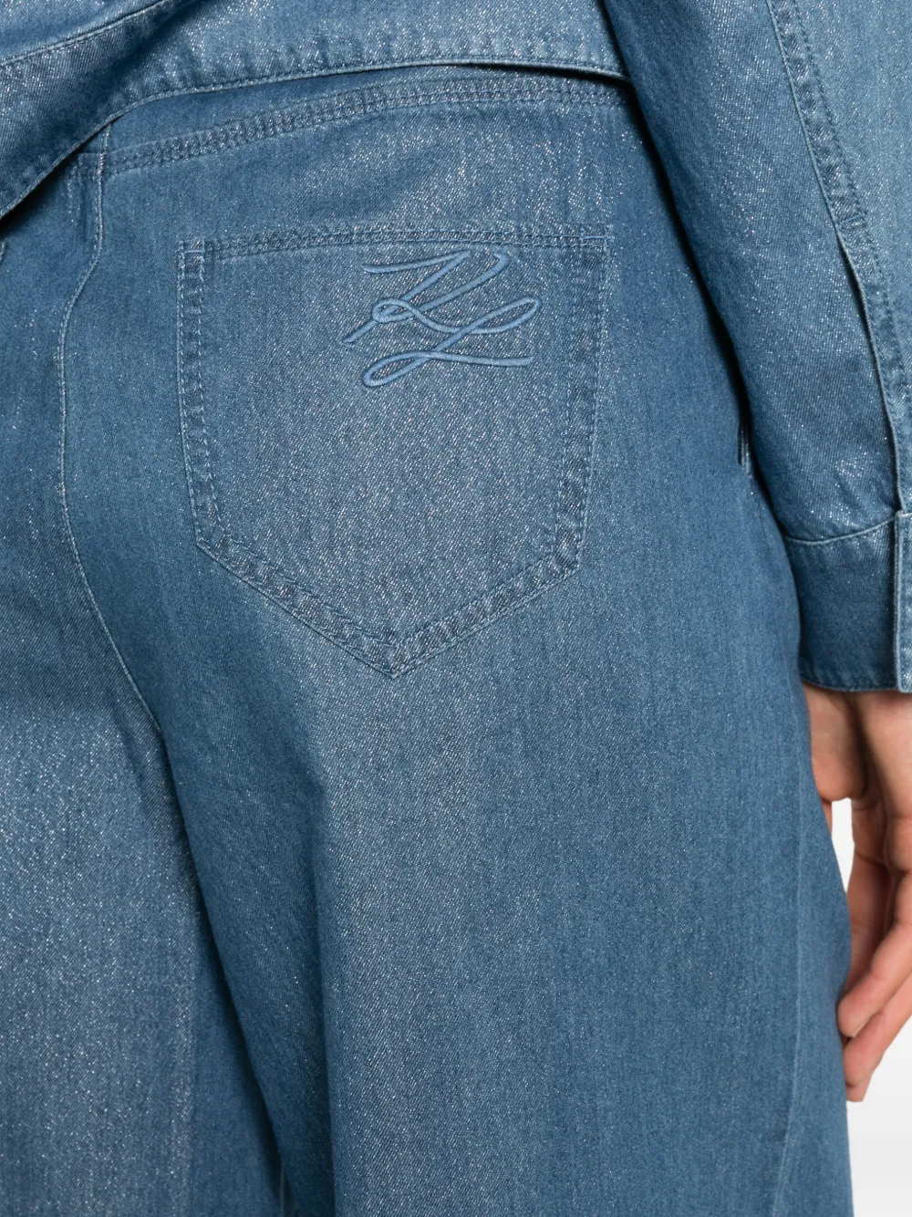Karl Lagerfeld Lichtgewicht glanzende katoenen broek met geborduurd logo Blauw