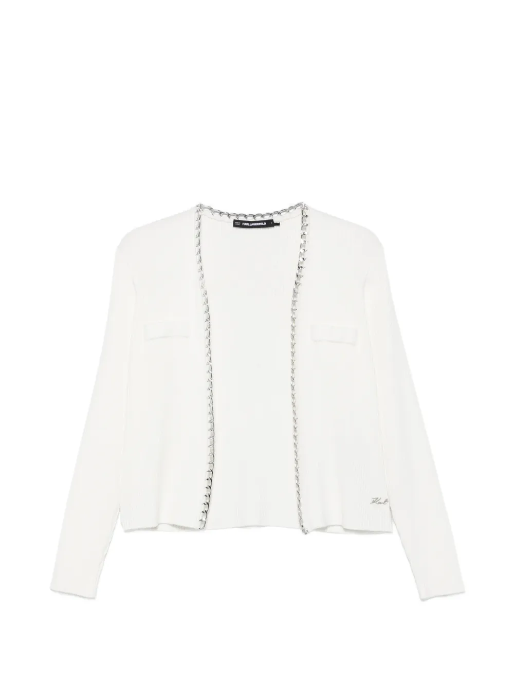 Karl Lagerfeld chain-trim ribbed cardigan - Bianco