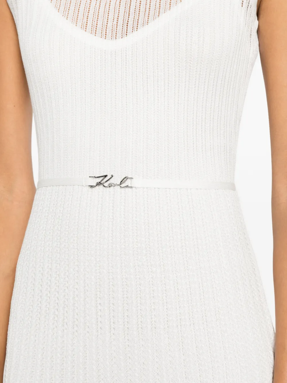 Karl Lagerfeld Gebreide midi-jurk met logoplakkaat en ceintuur Wit