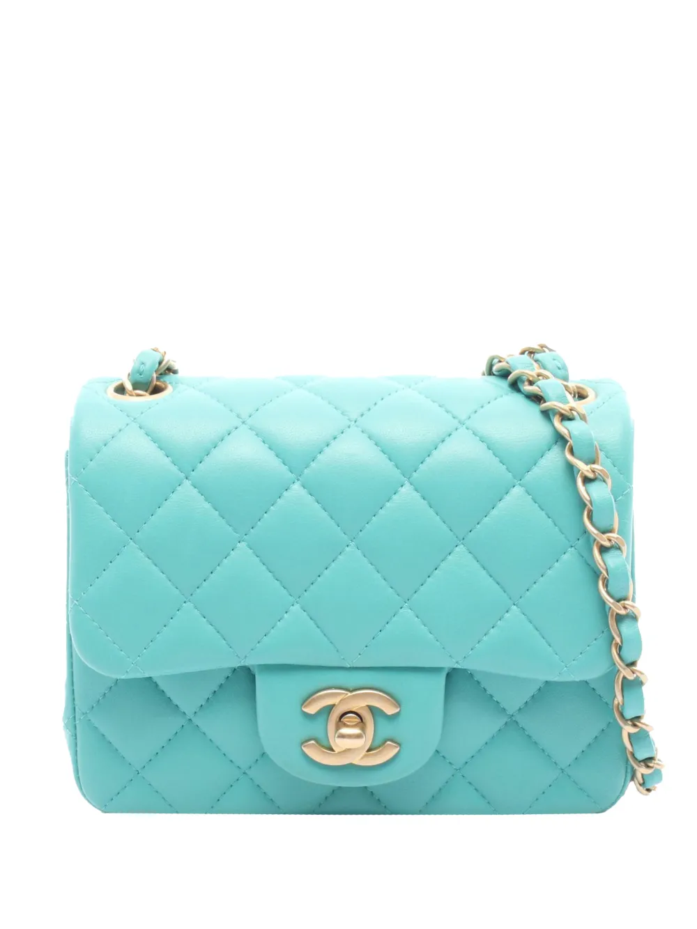 CHANEL Pre-Owned 2019 Mini Square Classic Lambskin Single Flap crossbody bag - Verde