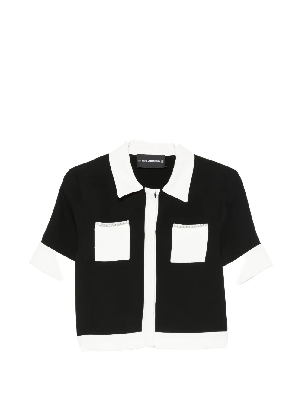 Karl Lagerfeld chain-link-trim contrast-collar polo top - Nero