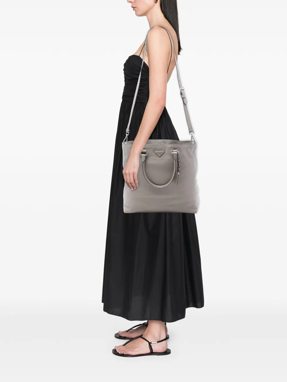  Prada Pre-owned 2010-2026 Vitello Daino Open Convertible Tote Satchel - Grey 