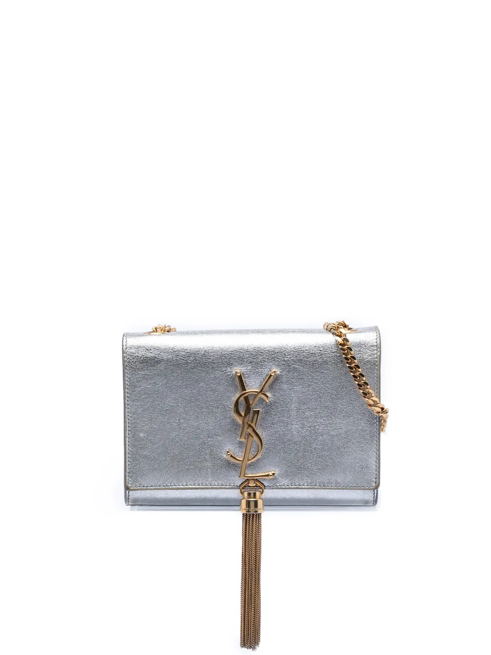 Saint Laurent Pre-Owned 2010-2026 Small Metallic Calfskin Monogram Kate Tassel crossbody bag - Argento