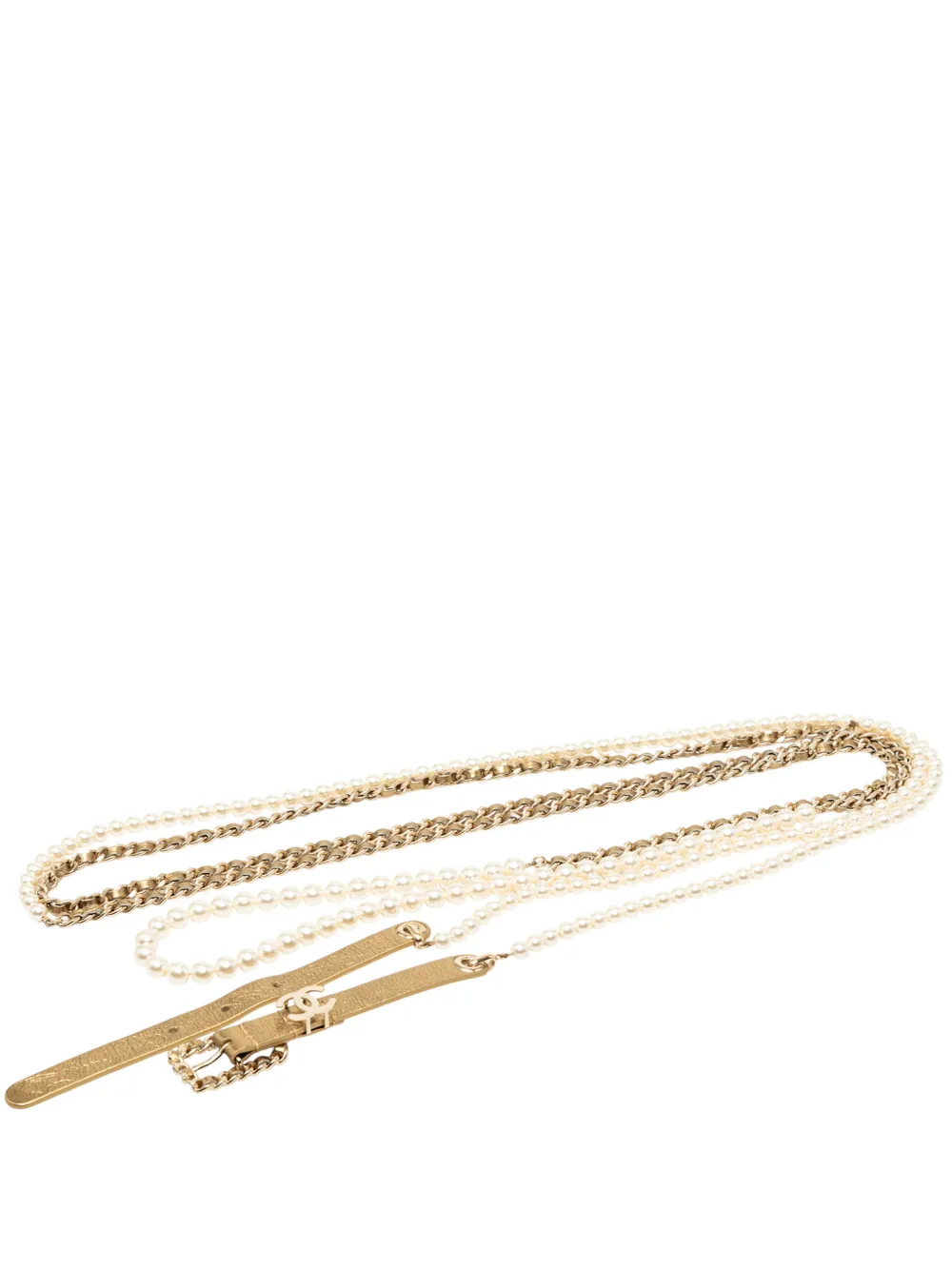 CHANEL Pre-Owned 2020 CC Faux Pearl and Cuir Veritable Chain belt - Bianco