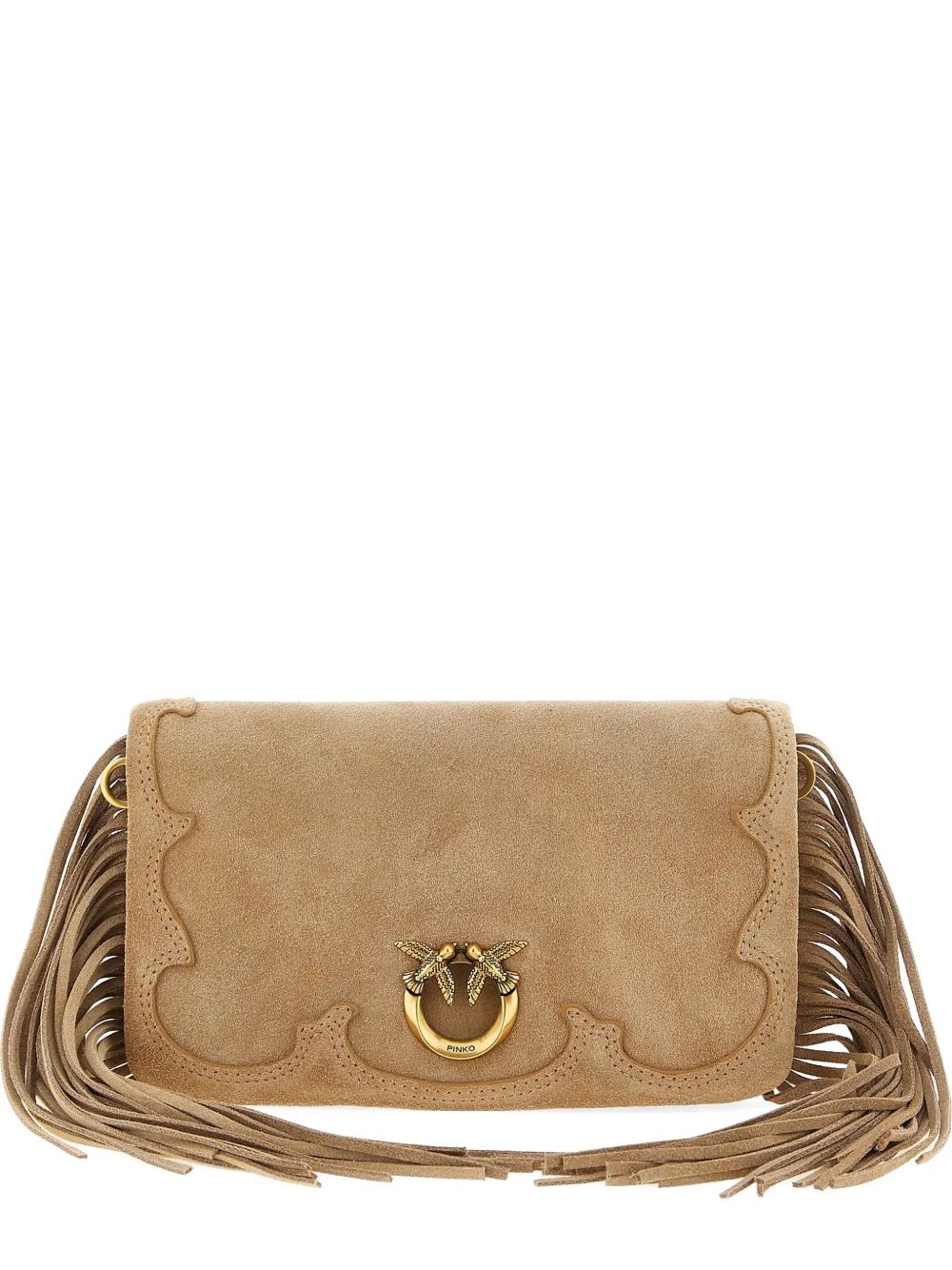 PINKO Love Click Soft Horizontal lamb suede mini clutch bag - Marrone