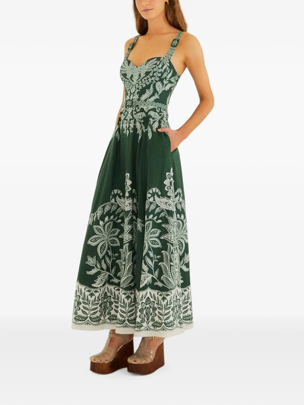 FARM Rio Miranda Buckles midi-jurk met bloemenprint en ceintuur Groen