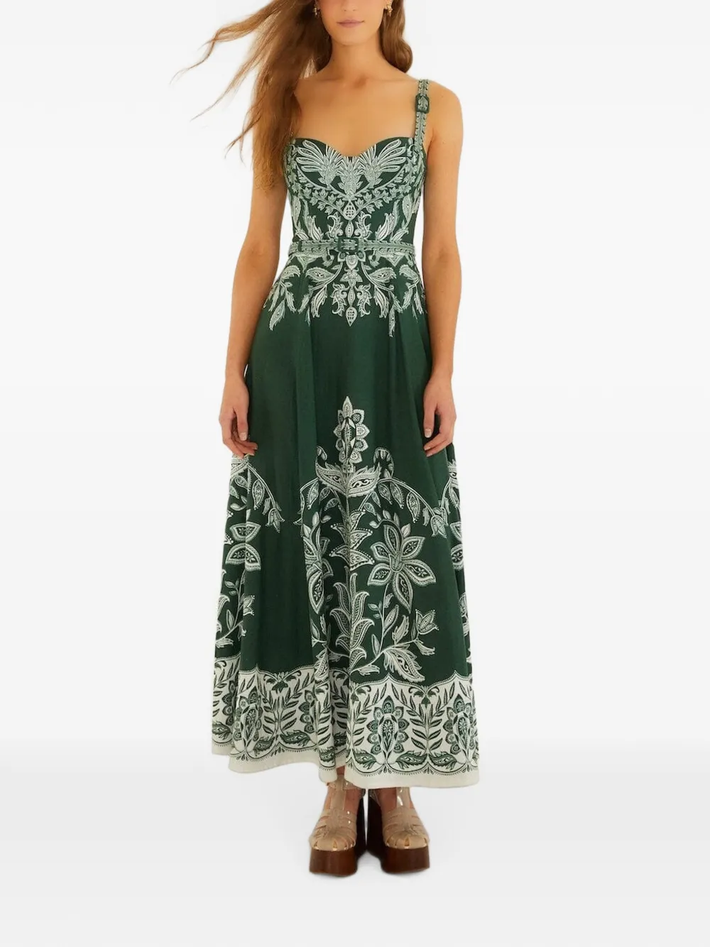 FARM Rio Miranda Buckles midi-jurk met bloemenprint en ceintuur Groen