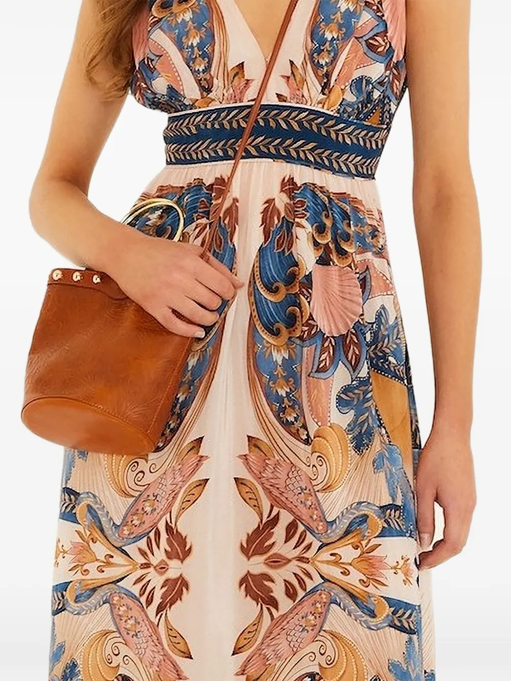  Farm Rio Printed V-neck Midi Dress - Neutrals 