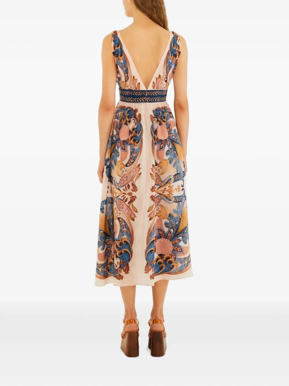 FARM Rio Garden midi-jurk met V-hals en sjaal Beige