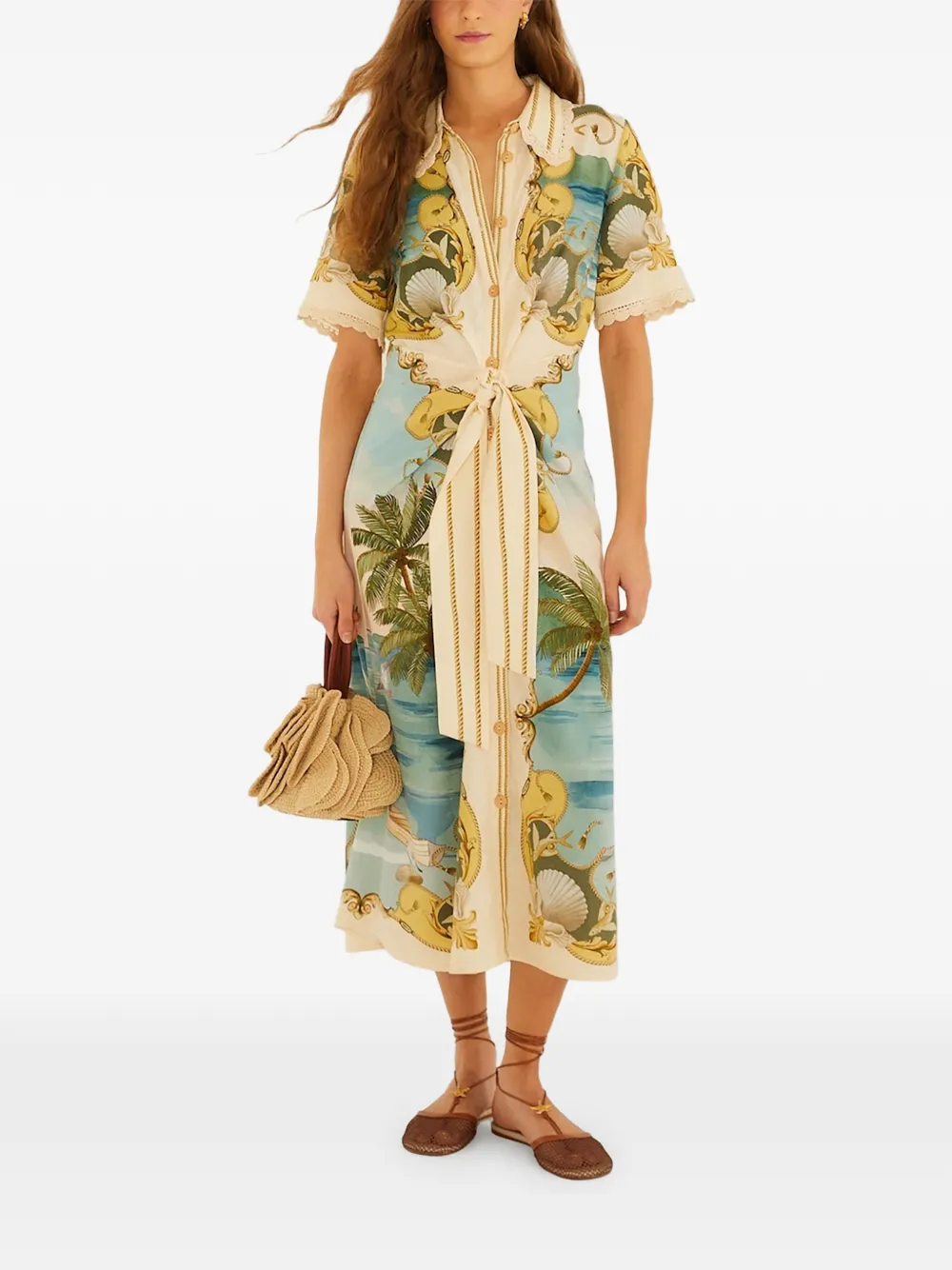 FARM Rio graphic-print tie-waist dress - Blu