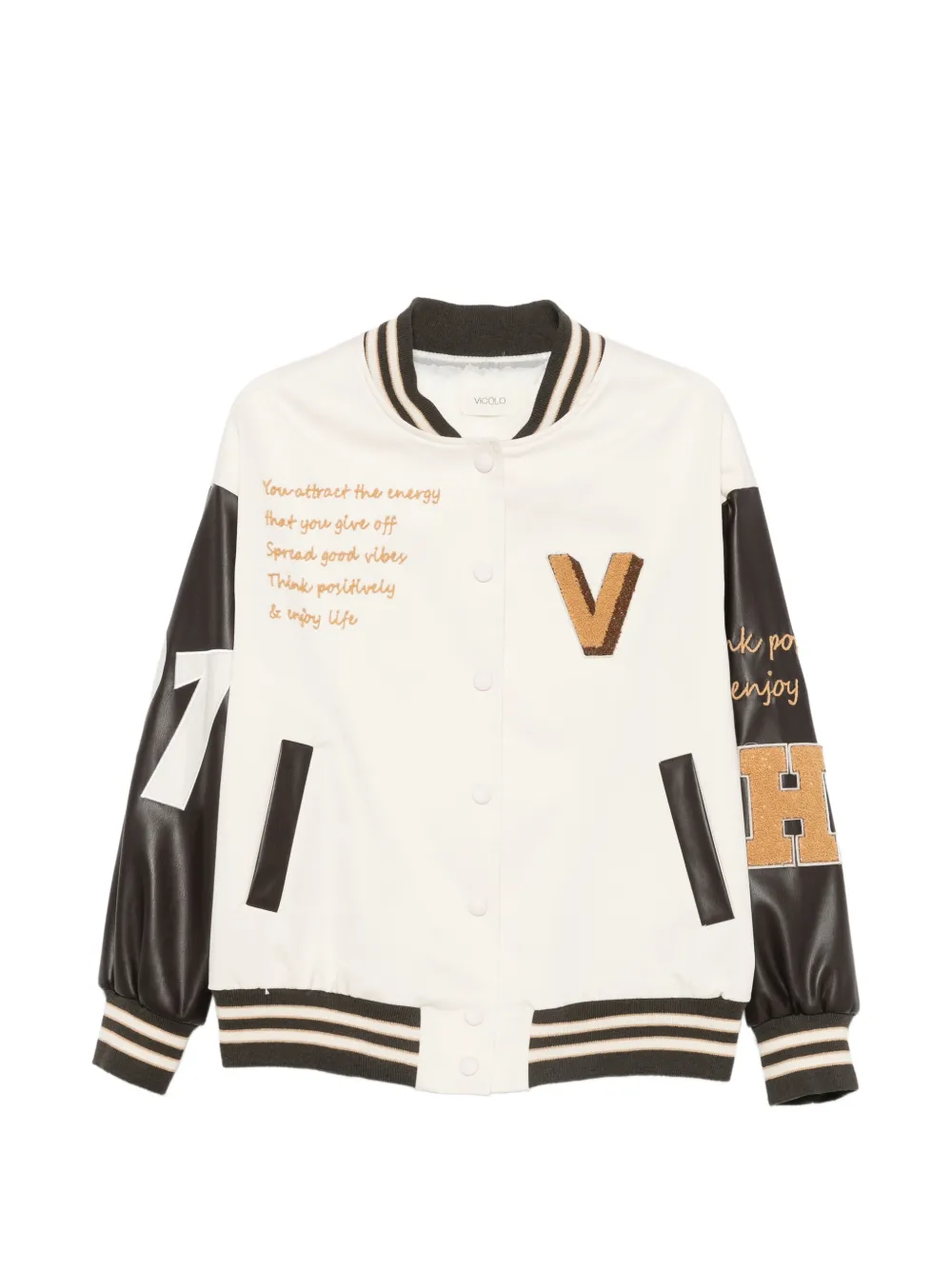 VICOLO patch-detail varsity jacket - Neutrals