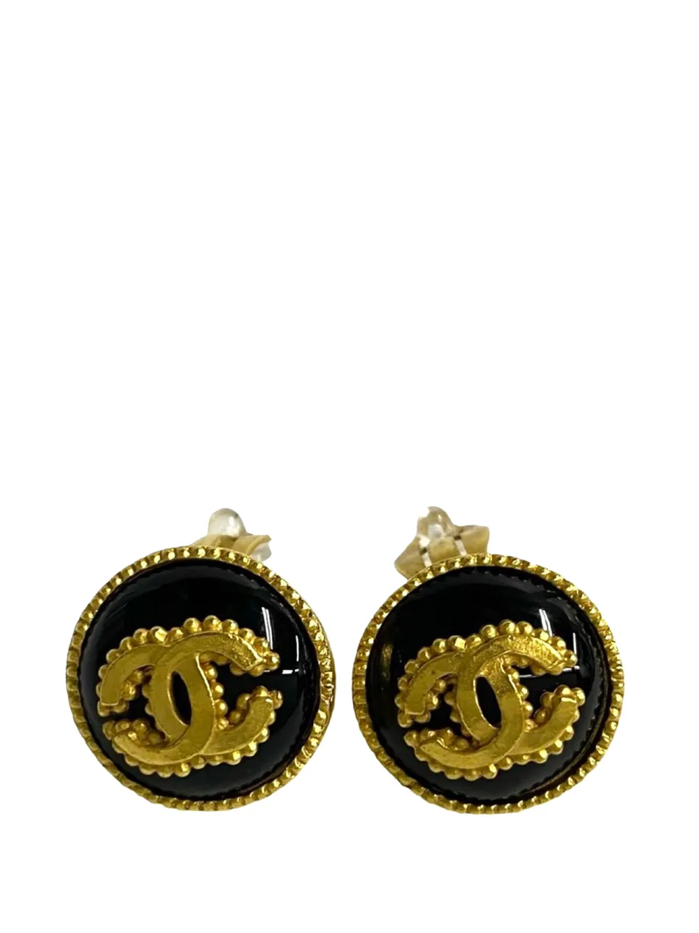 CHANEL Pre-Owned 1996 CC Gold Plated Resin Button Clip on earrings - Nero
