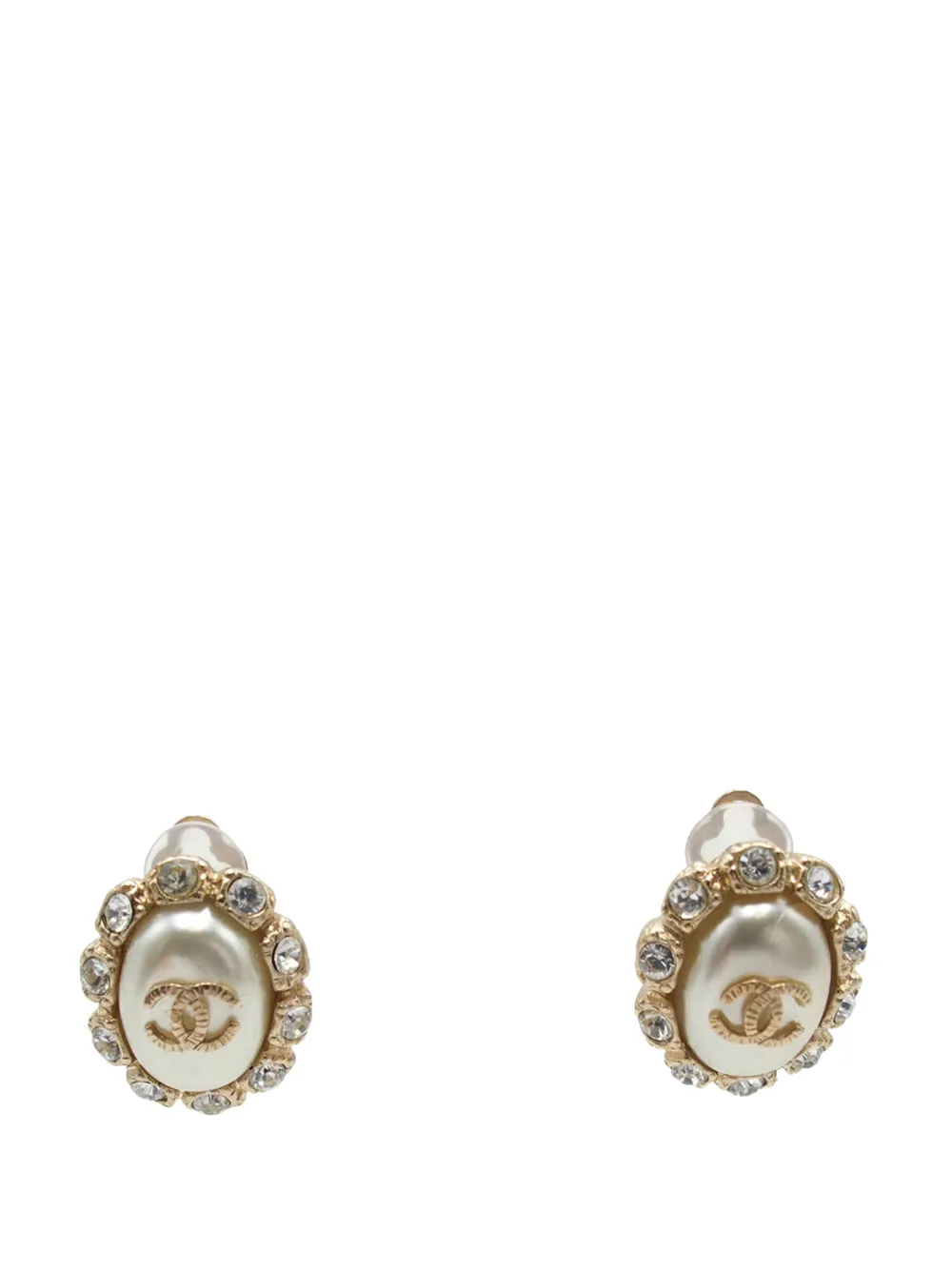 CHANEL Pre-Owned 2008 CC Gold Plated Faux Pearl and Rhinestone Oval Clip On Earrings costume earrings - Oro
