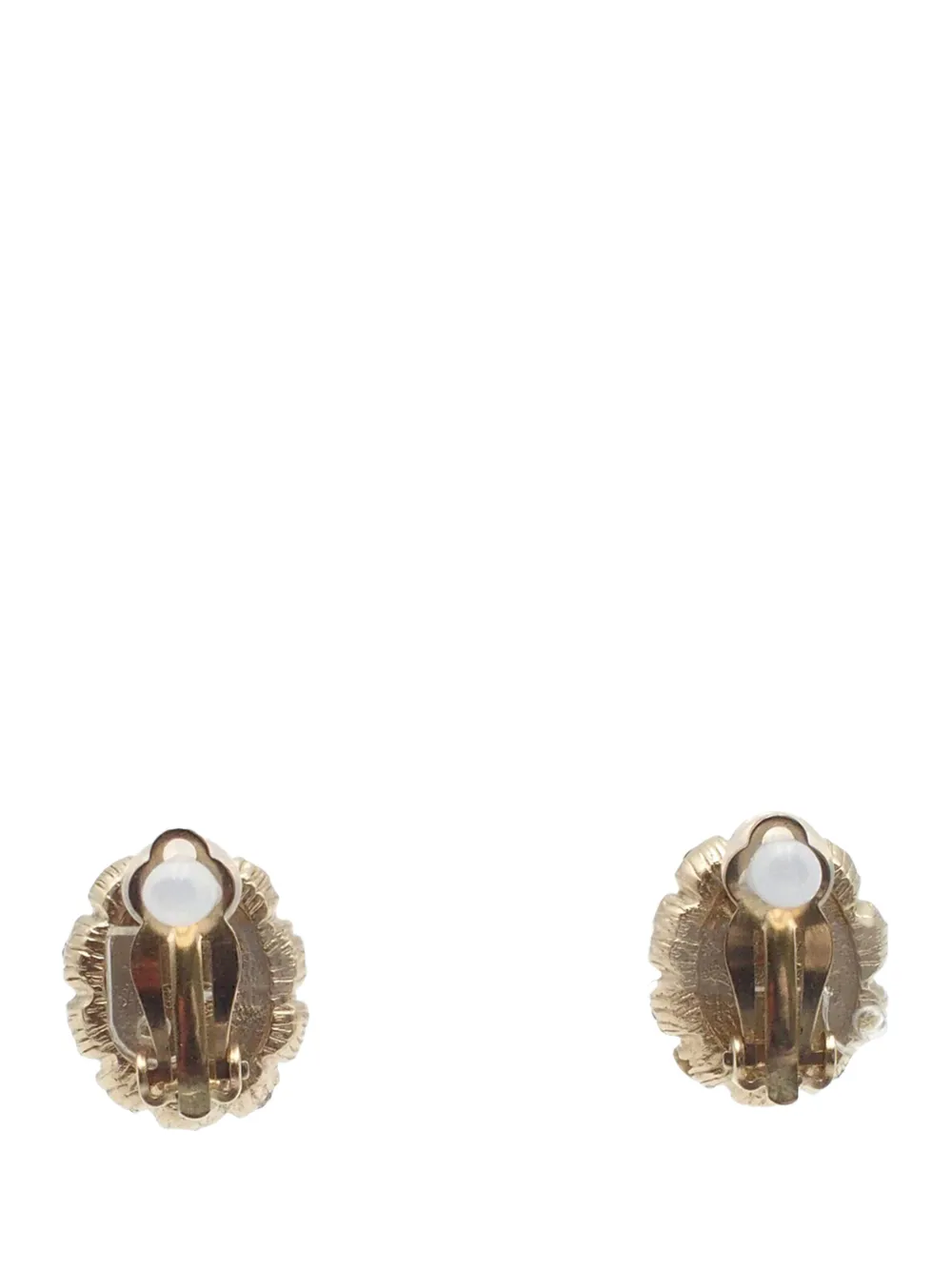  Chanel Pre-owned 2008 Cc Gold Plated Faux Pearl And Rhinestone Oval Clip On Earrings Costume Earrings 