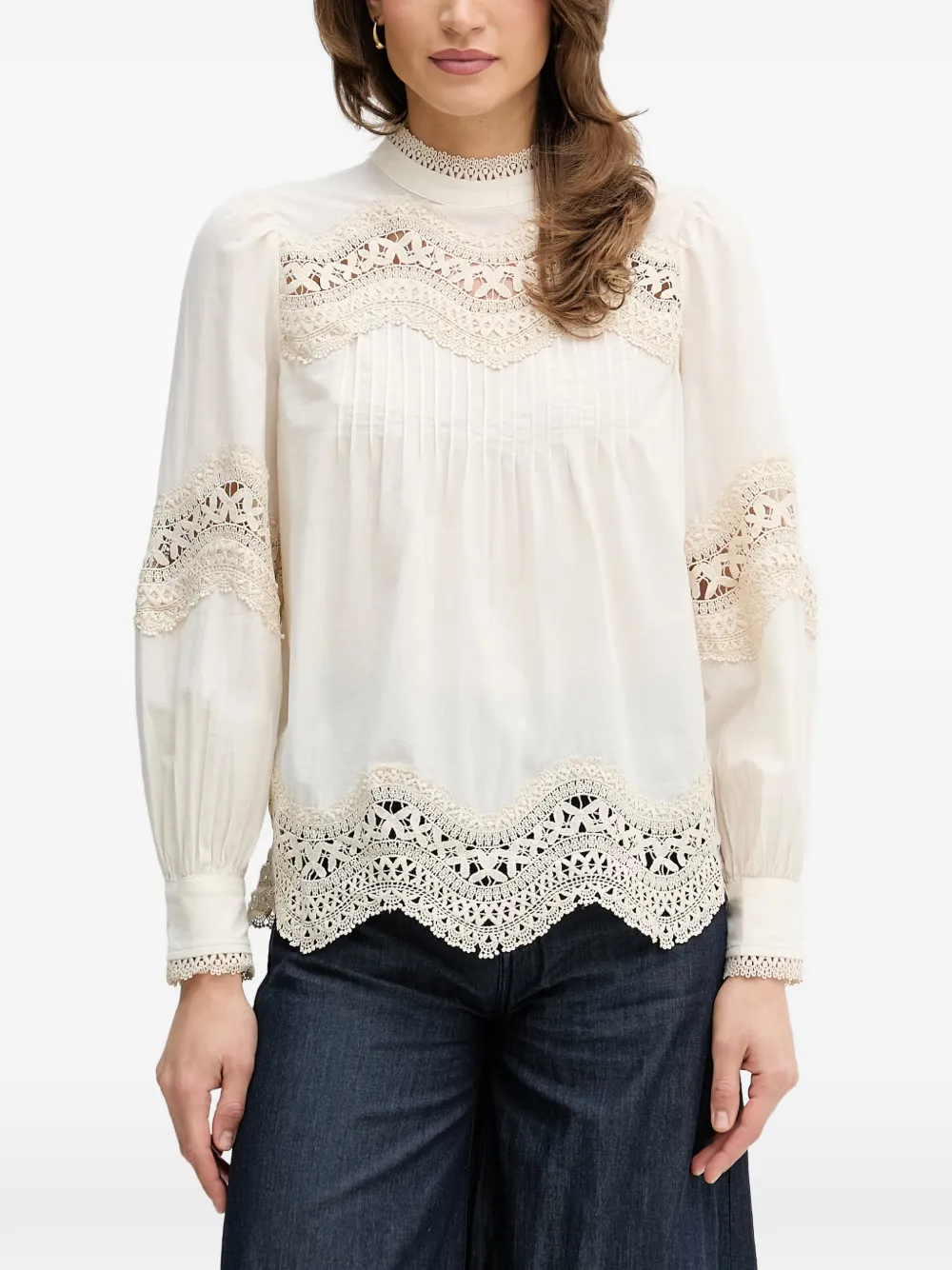 Ouí Lace-detail Blouse In Neutrals