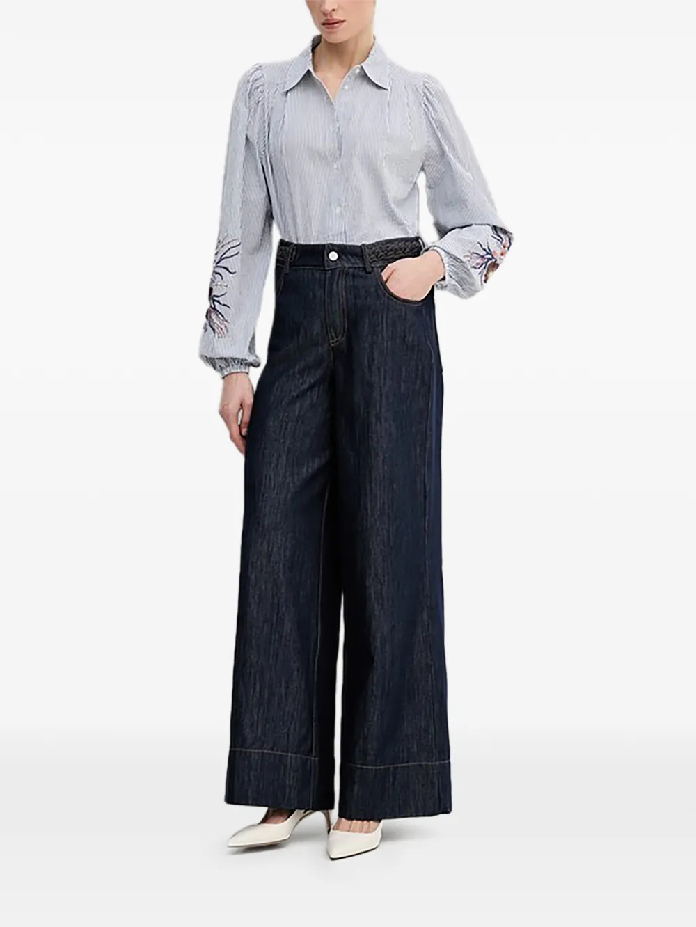  Oui Vaqueros Con Diseño Trenzado - Azul 