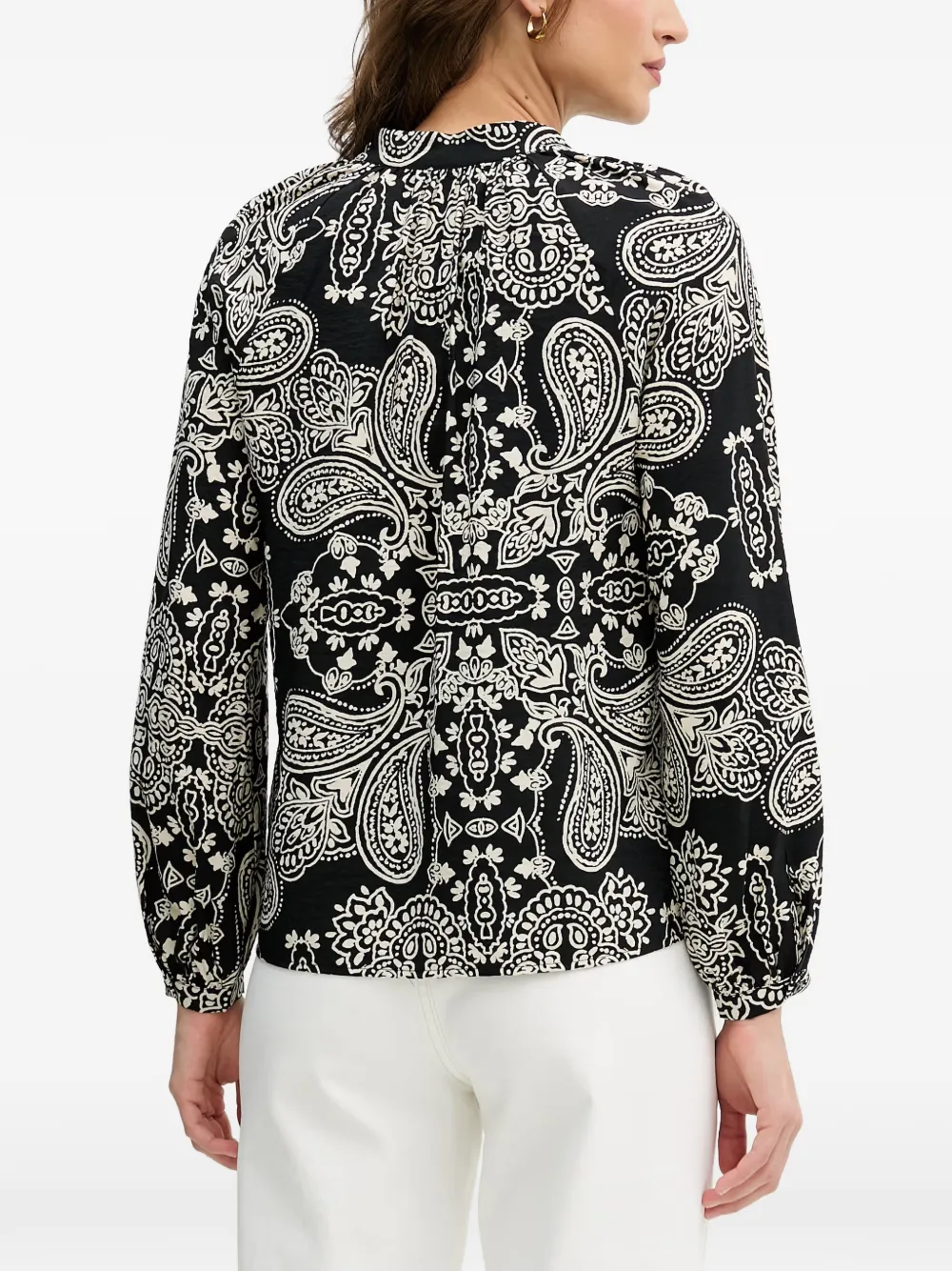 OUI Blouse met paisley-print en V-hals Zwart