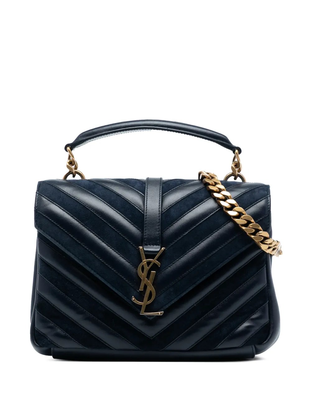Saint Laurent Pre-Owned 2017 Medium Calfskin and Suede Chevron Monogram College satchel - Blu
