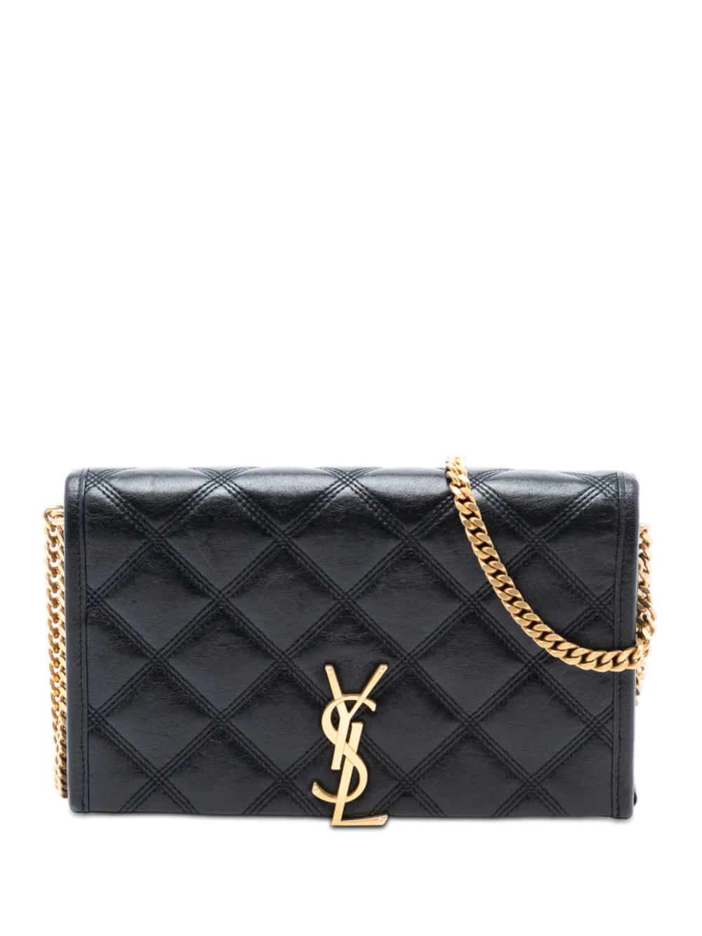 Saint Laurent Pre-Owned 2022 Quilted Diamond Lambskin Becky Wallet on Chain crossbody bag - Nero
