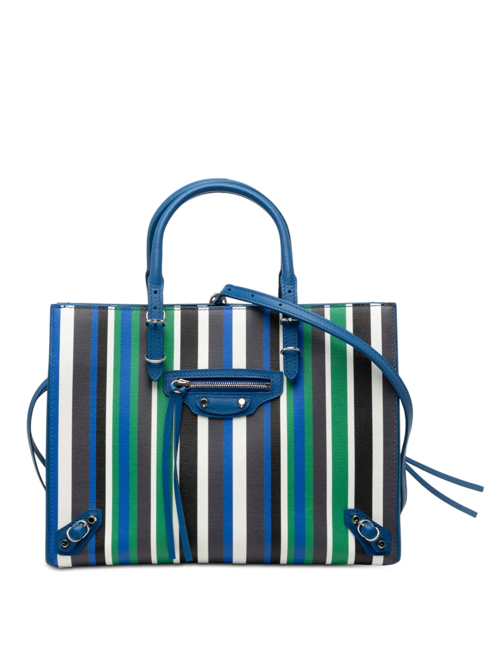 Balenciaga Pre-Owned 2017 Mini Leather Striped Papier A6 Zip Around satchel - Blu