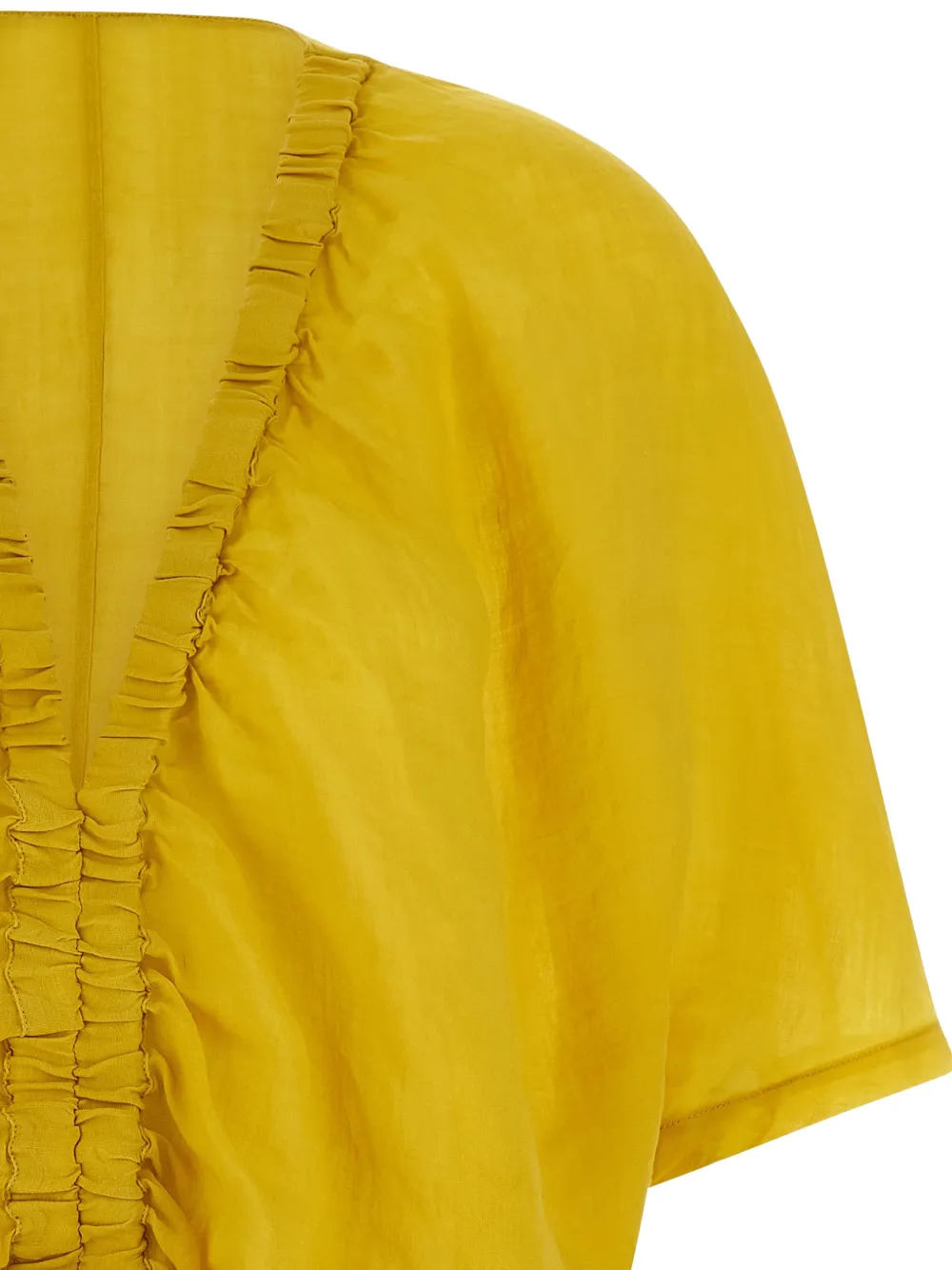  Nude Gathered V-neck Blouse - Yellow 