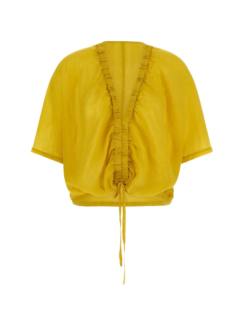 Nude gathered V-neck blouse - Giallo