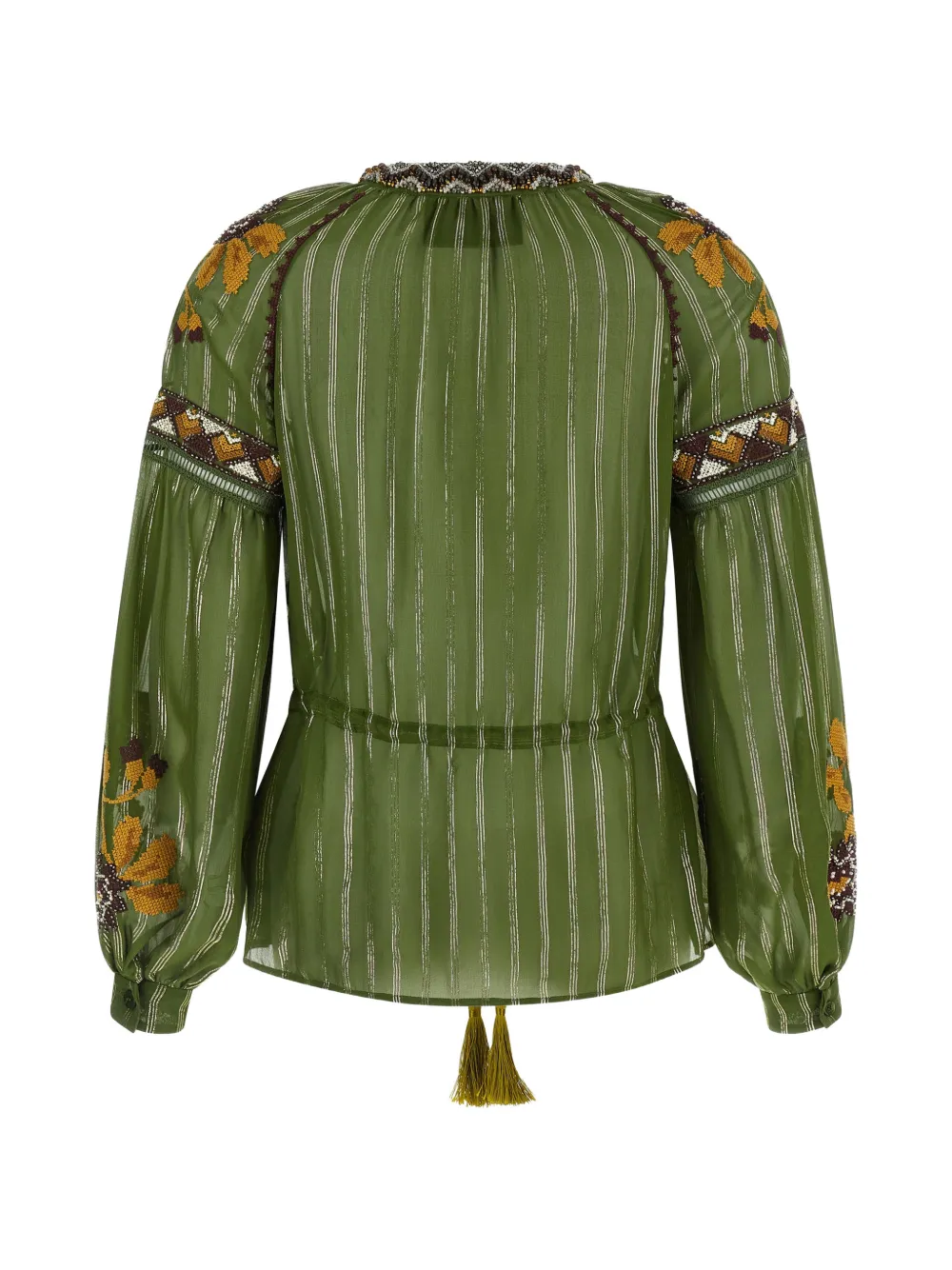  Valentino Garavani Embroidered Tassel Silk Blouse - Green 