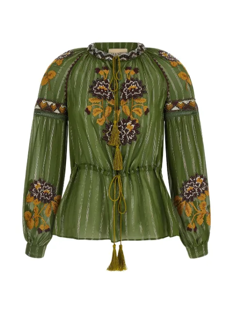 Valentino Garavani embroidered tassel silk blouse