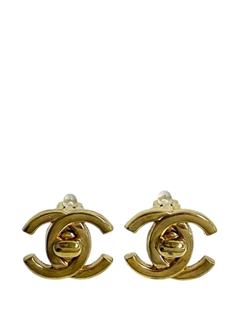 CHANEL Pre-Owned 1996 Gold Plated CC Turnlock Clip On Earrings costume earrings