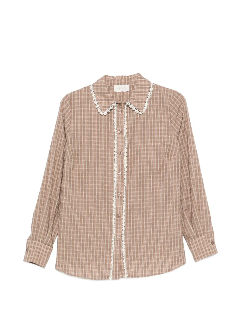 VICOLO lace-trim checked shirt - Toni neutri