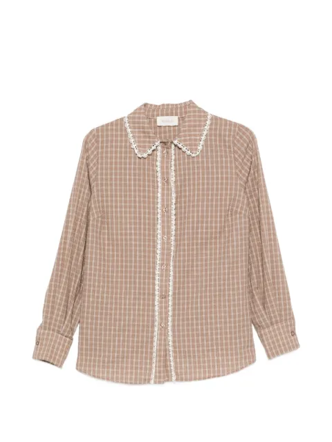 VICOLO camisa a cuadros con ribete de encaje