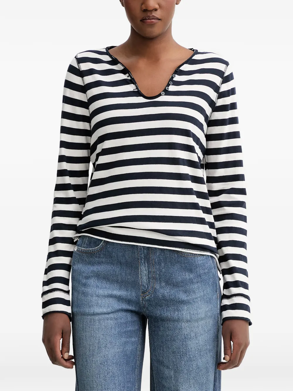 Zadig&Voltaire T-shirt Henley a righe - Bianco