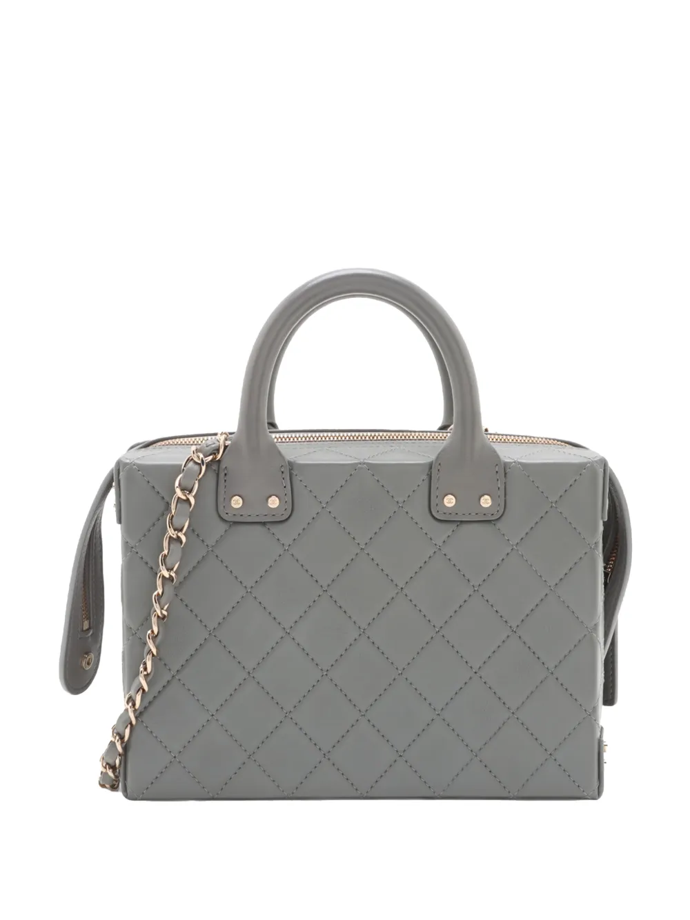  Chanel Pre-owned 2021-2025 Small Cc Quilted Calfskin Top Handle Convertible Vanity Case Satchel - Grey 