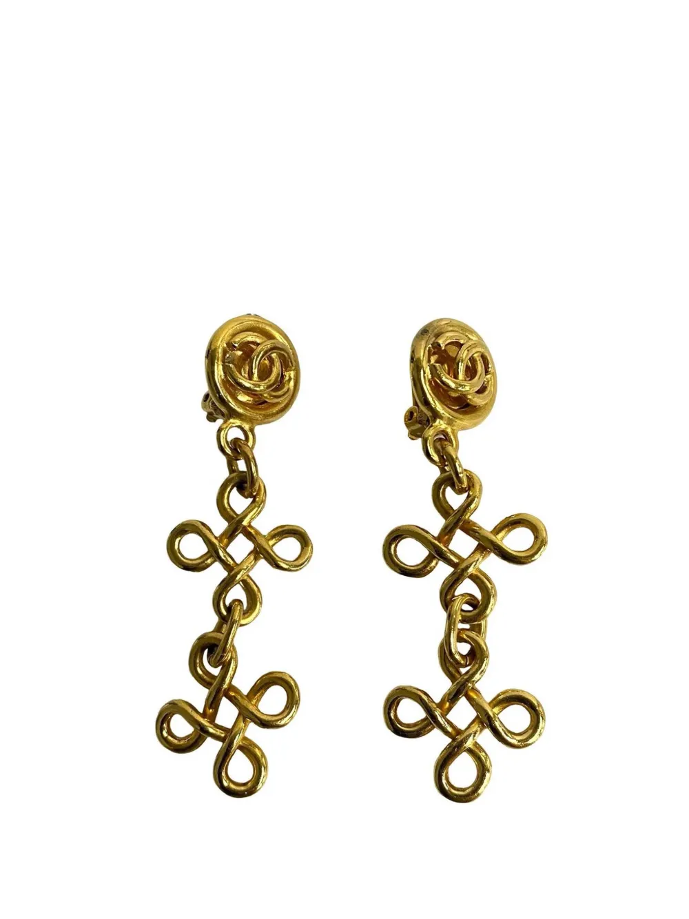 CHANEL Pre-Owned 1993 CC Gold Plated Dangle Clip On Earrings costume earrings - Oro