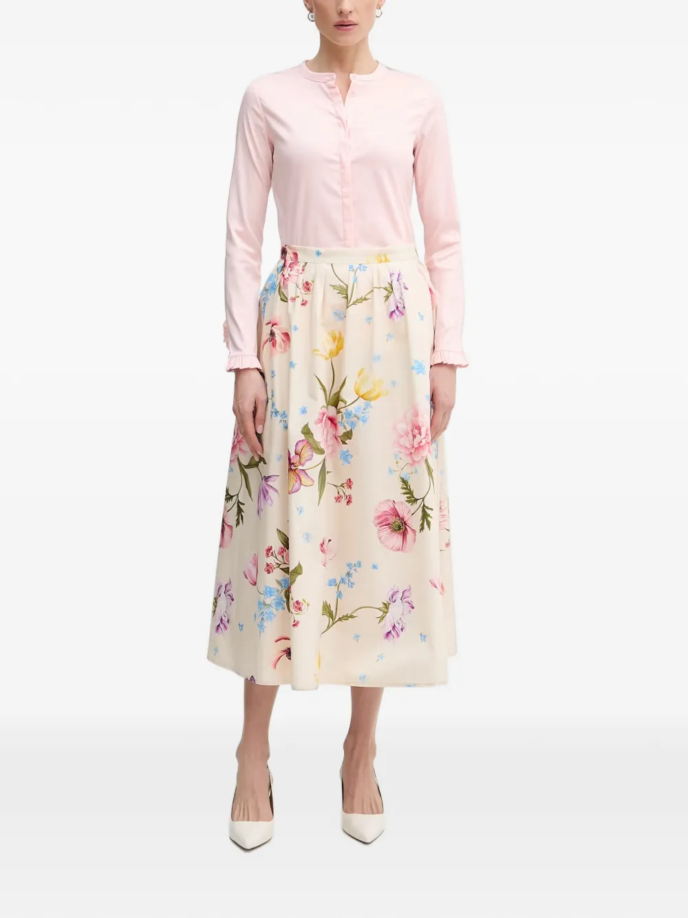 OUI Midi-jurk met bloemenprint Beige