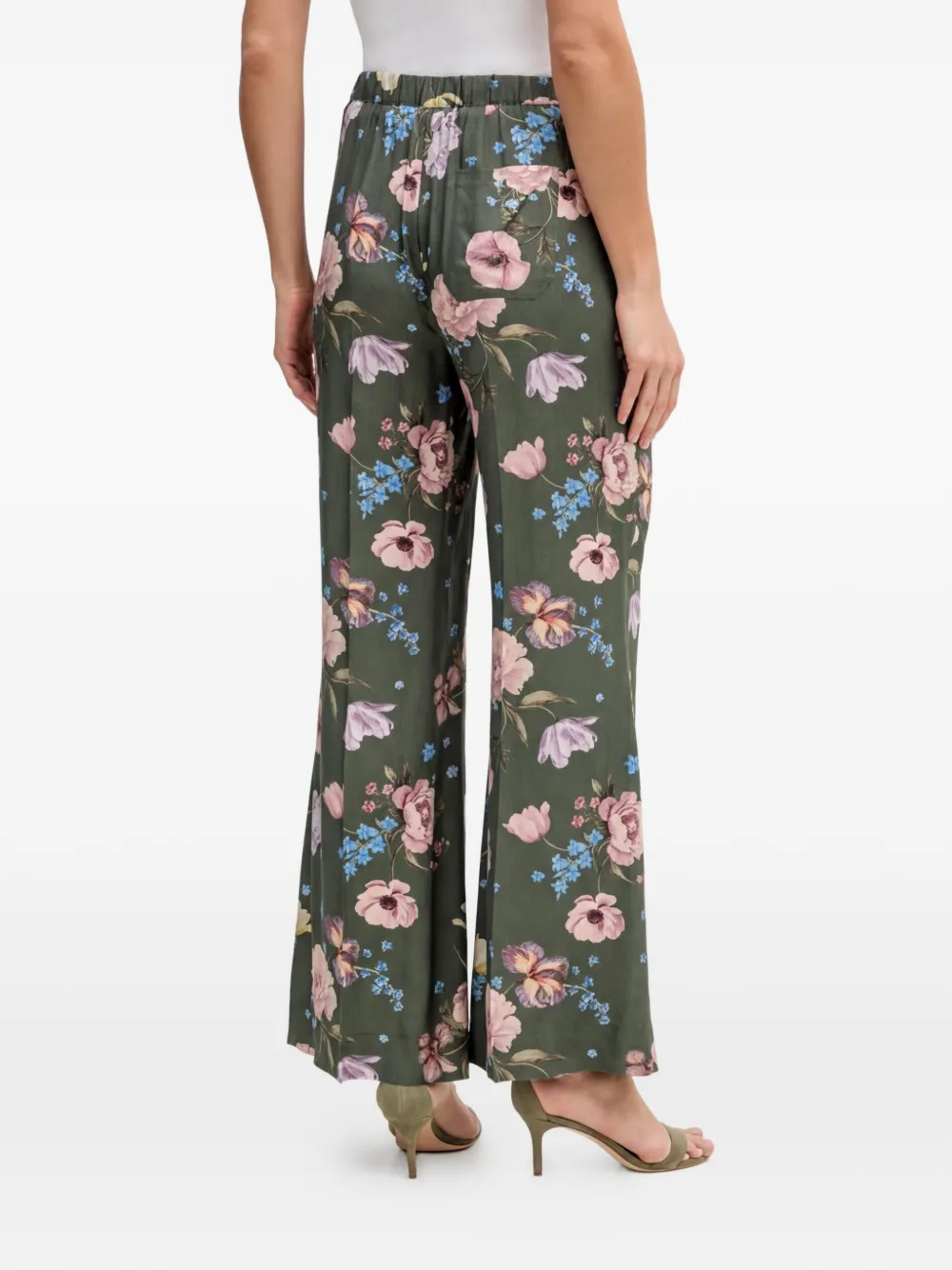 OUI Broek met bloemenprint Groen