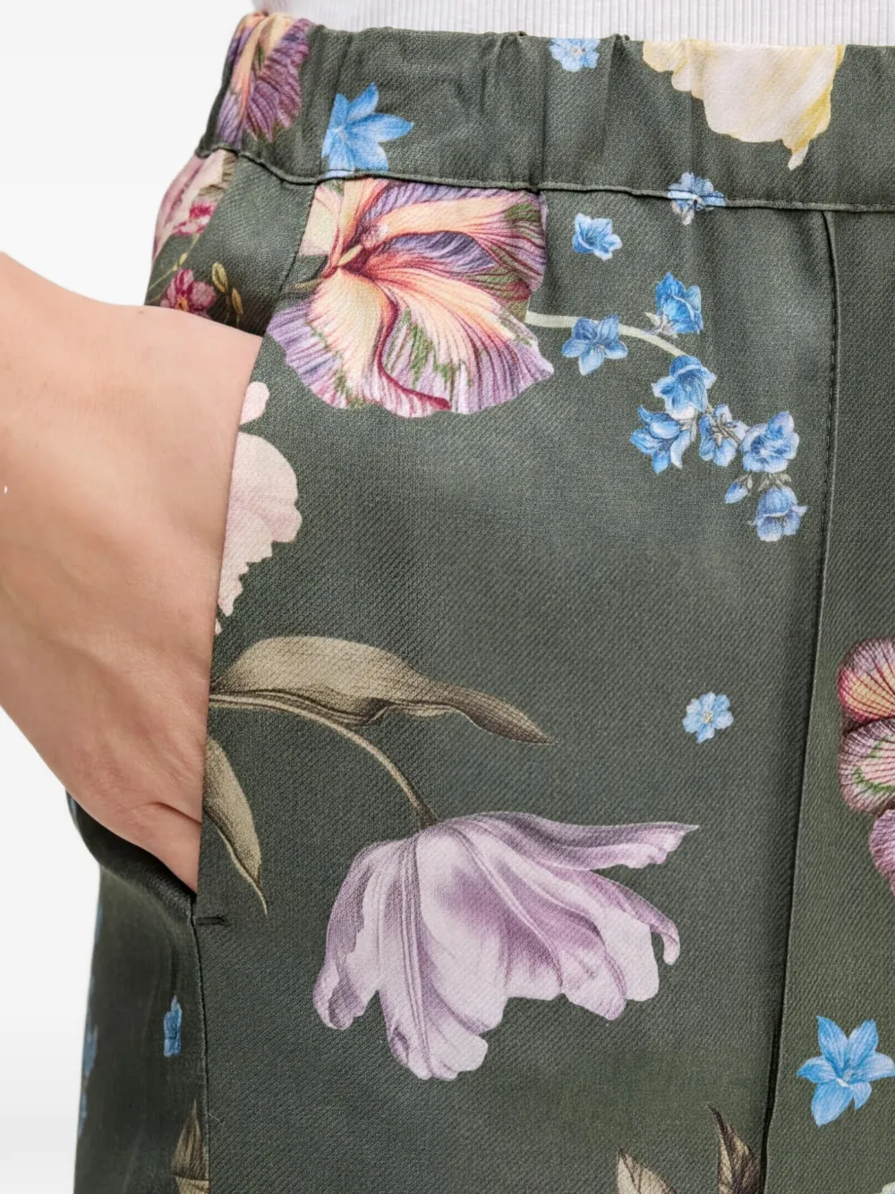 OUI Broek met bloemenprint Groen