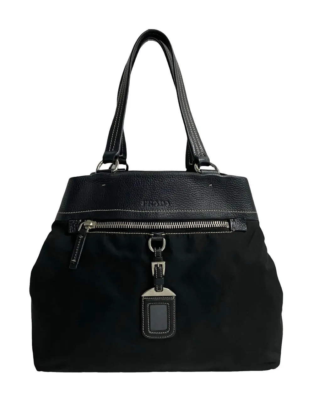 Prada Pre-Owned 2010-2025 Vitello Trimmed Tessuto tote bag - Nero