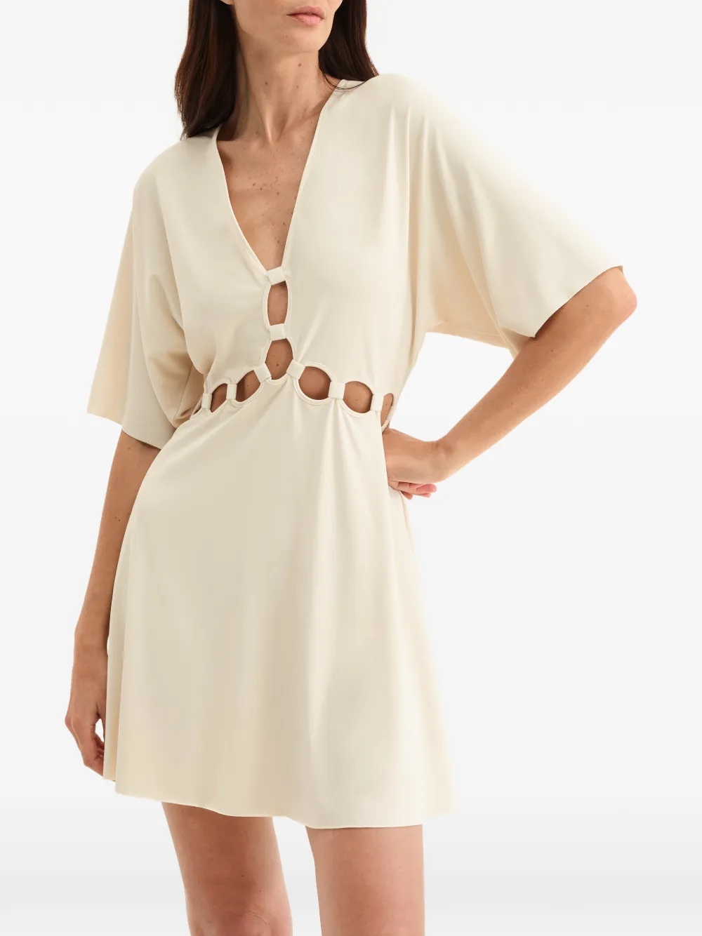 ERES Connection jurk met V-hals en uitgesneden details Beige