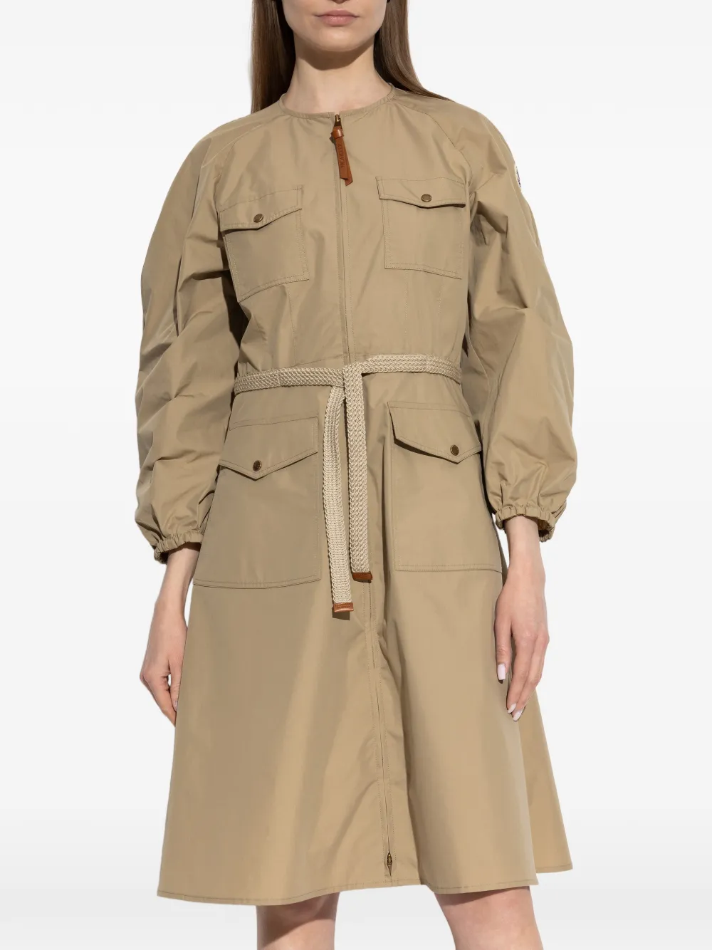  Moncler Pleated Poplin Midi Dress - Neutrals 
