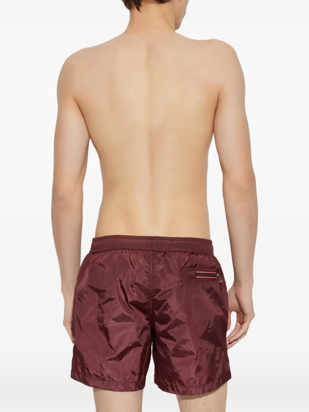  Moncler Drawstring Logo Patch Swim Shorts - Red 