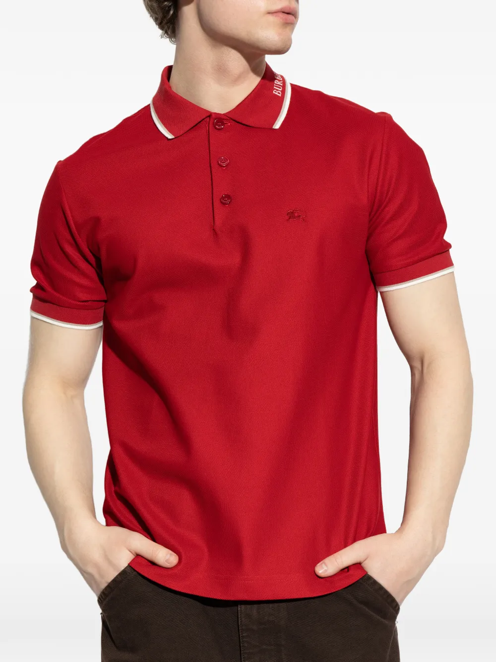 Burberry Poloshirt met geborduurd logo en afwerking Rood