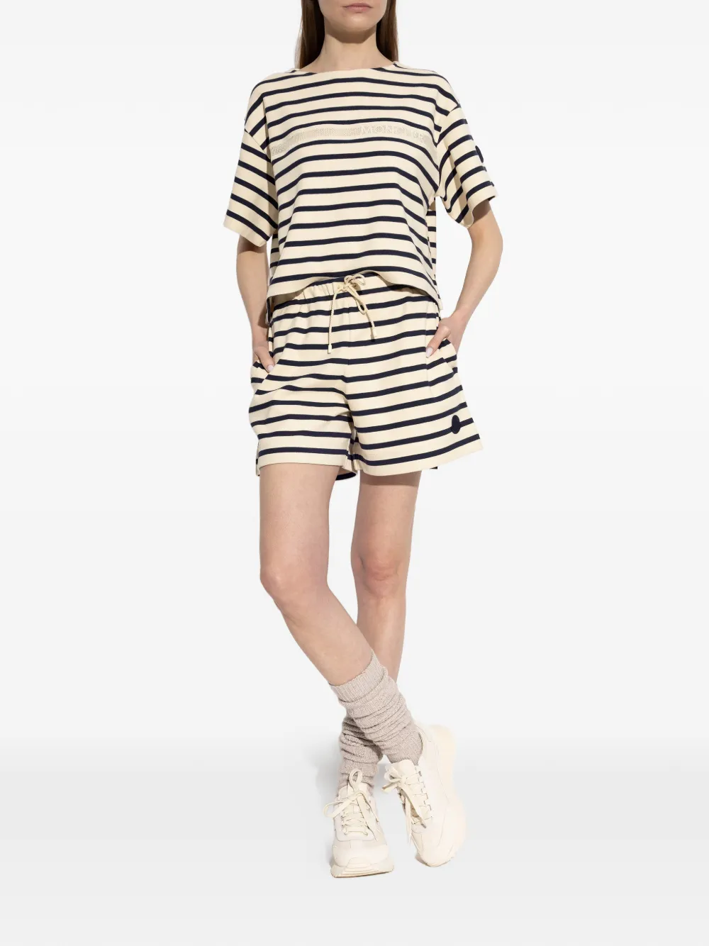  Moncler Striped Drawstring Shorts - Neutrals 