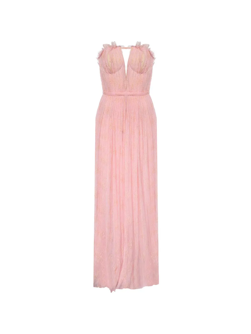 Genny ruffled-neckline lace gown - Rosa