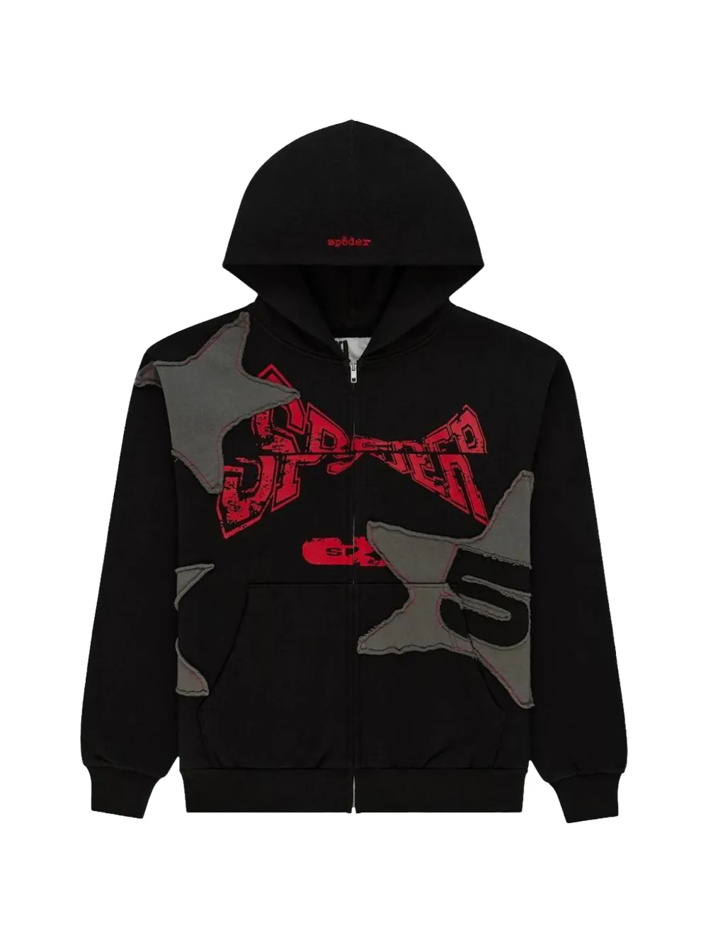 SP5DER Big Star zip-up hoodie. - Black