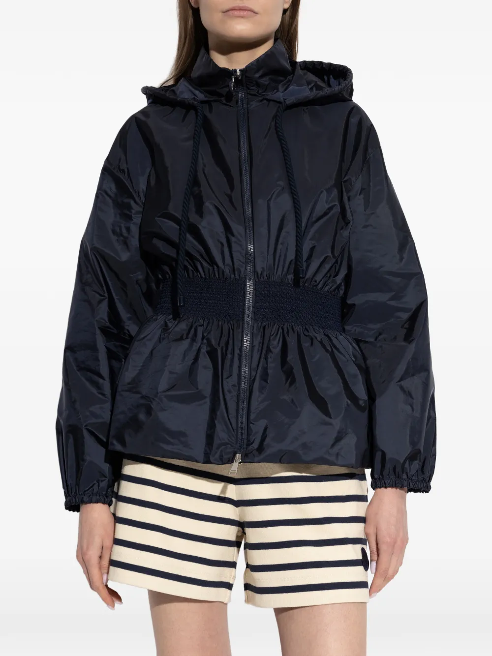  Moncler Hooded Smocked Jacket - Blue 