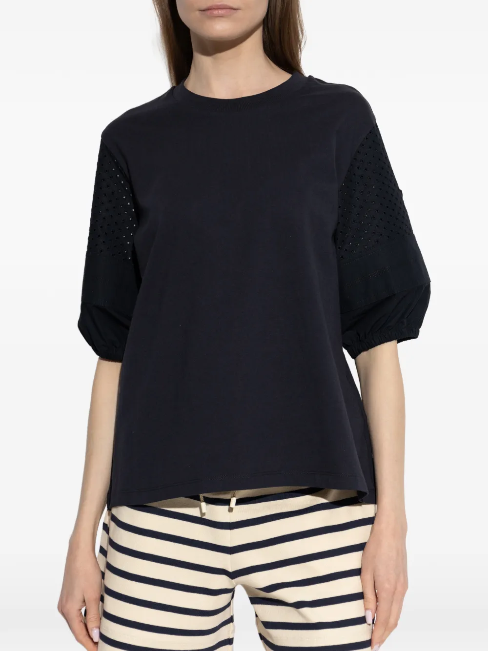 Moncler Geperforeerd T-shirt met pofmouwen Blauw